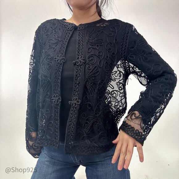 Vintage Lace and Ribbon Mesh Cardigan with hook and eye details - Picture 2 of 6